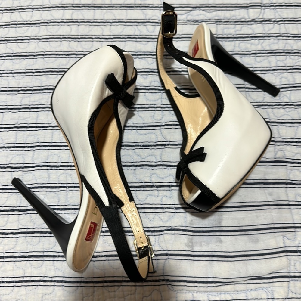 BALLIN open toe white and black with ribbons heel size Euro 37.5 US size 7.5 - Picture 16 of 16